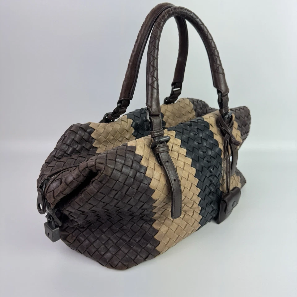 Bottega Veneta Woven Intrecciato Leather Bag Brown Beige Boston East West Lock - Image 4 of 4