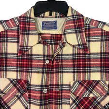 VTG Pendleton BOARD SHIRT Mens L 100 Wool Plaid Red Plaid Loop Pockets Read