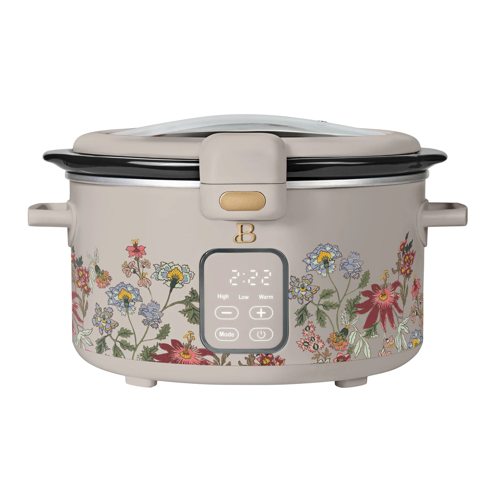 Drew Barrymore 4Qt Digital Slow Cooker Hinged Locking Lid Wildflower Porcini