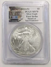 2014 S American Silver Eagle Dollar PCGS MS70 First Strike- Trolley Label #Z338