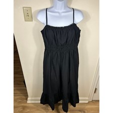 Dizzy Lizzy Milkmaid Midi Dress XL Black Smocked Poplin Ruffle Hem Cottagecore