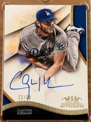 2017 Topps Tier One Clayton Kershaw Auto #22/30 Jersey Number Match Dodgers