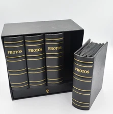 Set of 4 photo albums with holder and storage drawer 4x6