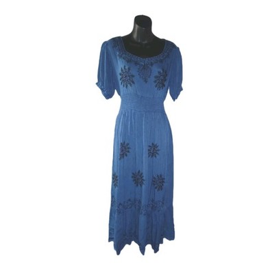 Amanda Collection Blue Boho Floral Print Midi Dress Size M