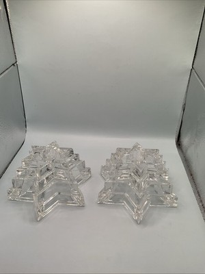 2 WMF 24% Lead Crystal Stacked 6 Point Star of David CandleStick Holders Germany