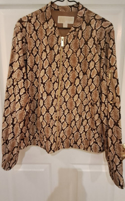 Michael Kors light weight bomber jacket python pattern w/ gold zippers sz L