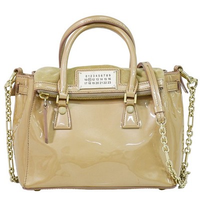 Maison Margiela 5AC Lackleder 2-Wege Kette Schulter Handtasche Pink Beige