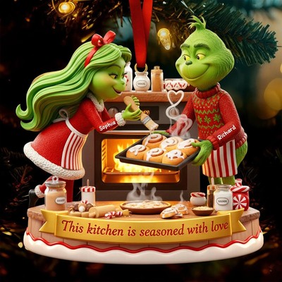 Baking Couple Christmas Grinch 2DAcrylic Ornament, Personalized Kitchen Ornament