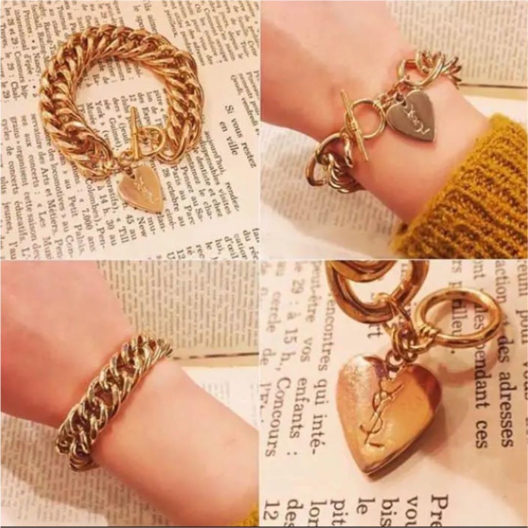 Yves Saint Laurent Bracelet Vintage Jewelry Accessory Rare Metal Gold Tone
