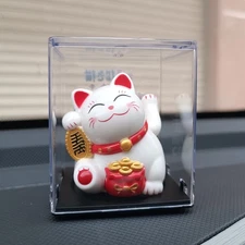 WHITE Solar Luck Lucky Money Cat Waving Arm Office Car Decoration Chinese Japan