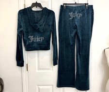 NWT JUICY COUTURE Size XL Velour Bling Tracksuits Set Rare Sea Blue