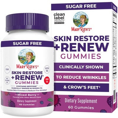MaryRuth's Skin Restore + Renew Gummies With Hyaluronic Acid | Skin Hydration | 
