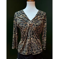 Vintage Creative Design Works Black and Gold Floral Top Women's Size L