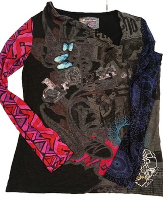 Desigual Shirt Langarm L Knitware Dream Tunika Bluse leicht Glitzer Stickerei