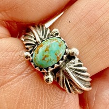 Navajo Natural Turquoise Ring Size 9 Sterling Silver by Sawtooth Leaves Native