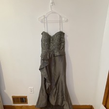 Rina di Montella Gray Beaded Formal Gown Size 14 Evening Dress Wedding