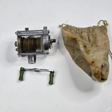 Vintage Pflueger Akron No 1895 Fishing Reel USA Green Handles Case Parts Repair