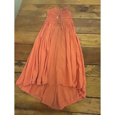 Free People Boho Orange Smocked Gauze Strapless Mini Dress Size XS