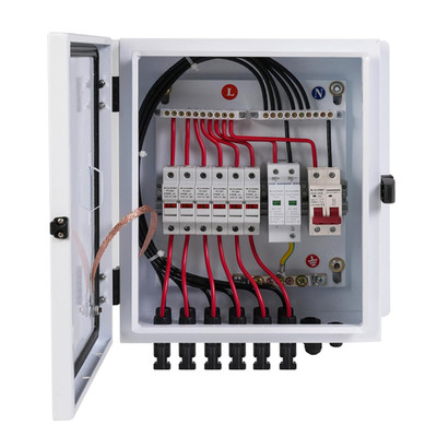 6 String Solar Combiner Box with 20A Fuse & Surge Protection, 63A Breaker
