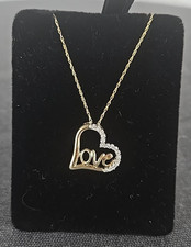 Appraised 760 - 10K Yellow Gold Diamond - Love Heart Pendant Necklace
