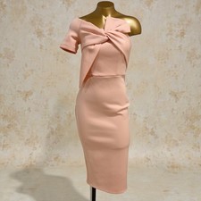 ASOS Design Peach/Pink Bow One Shoulder Scuba Formal Midi Dress Size 2