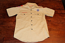 Boy Scouts of America BSA Men's Shirt Tan Medium Glued Patches Short Sleeve