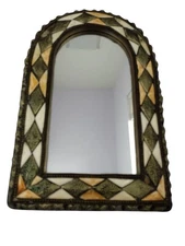 Vintage Antique Moroccan Wall Miror Wood Bone Glass and Brass Original Rare