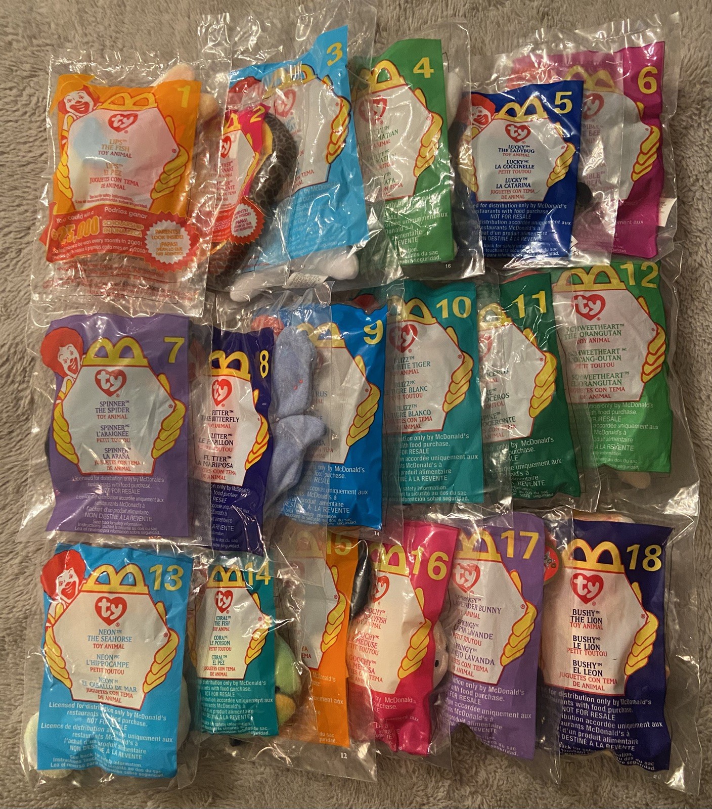 2000 McDonald’s TY Teenie Beanies ❤️ Complete Set Of 18 New, Unopened, Sealed