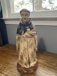 Hand Carved VTG Flat back Santo St. Francis Of Assisi  Distressed Folk Art 12"