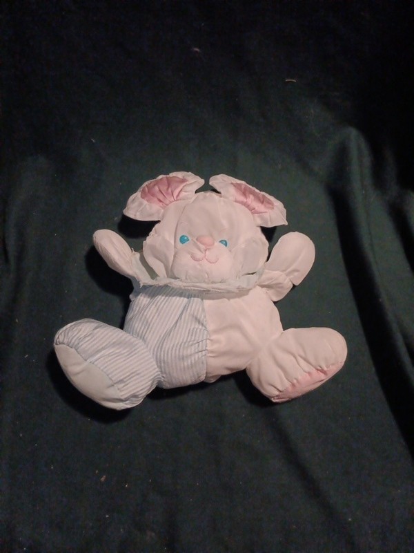 Fisher Price Puffalump Mouse Plush Pink White Blue Baby Rattle Lace 1988 Vtg 12”