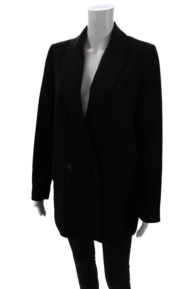 Chaqueta Blazer Zara Mujer Manga Larga Doble Pecho Punta Solapa Negra Pequeña Foto 3 de 4