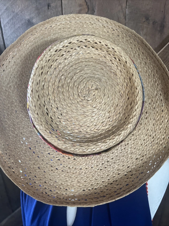 VTG 60s 70s Straw Hat Happy Cappers Summer Beach Wide Brim USA Retro Resort Wear - Image 3 of 4