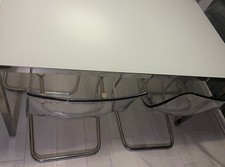 IKEA Torsby Dining Table Glass Top, Chrome Legs 135cmx85cm With 4 Acrylic Chairs