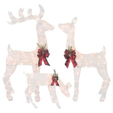 3-Piece White Fabric Reindeer Family - Lighted Deer Set - 210 Lights 52" Buck