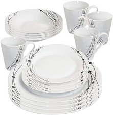 16PC Dinner Set Black Pattern Dinnerware Plates Bowls Mugs Microwave Dishwasher