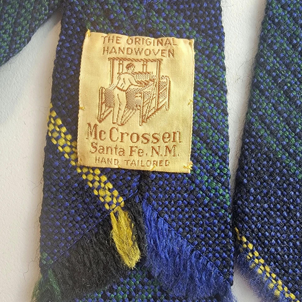 Corbata de lana tejida a mano original McCrossen Santa Fe años 30/40 verde azul amarillo Foto 3 de 4
