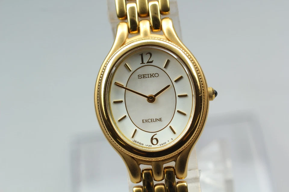 1991【Near MINT】 Seiko Exceline 1F20-6G90 Pink MOP Oval Quartz Womens Watch JAPAN - Image 3 of 4