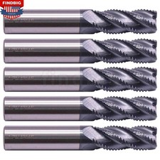 5Pcs 1/2" 4 Flute Carbide 1" LOC x 3" OAL Roughing End Mills - ALCrSiN Coated