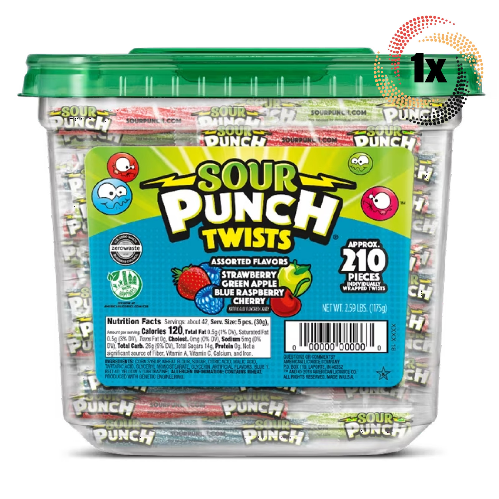 1 пакетик кислых пуншевых конфет с разными вкусами | 210 штук в пакетике | 41,4 унции