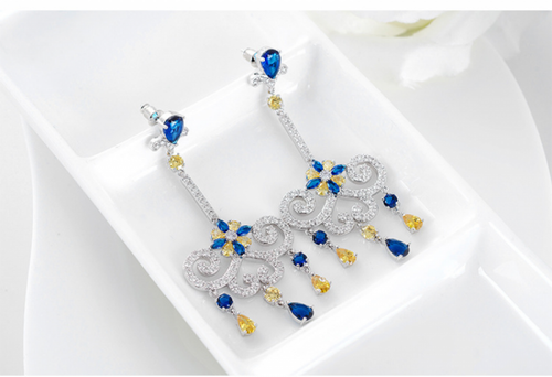 Quaste Ohrringe Kupfer Intarsien Zirkon Braut Bankett Mode vergoldet Schmuck - Bild 4 von 8