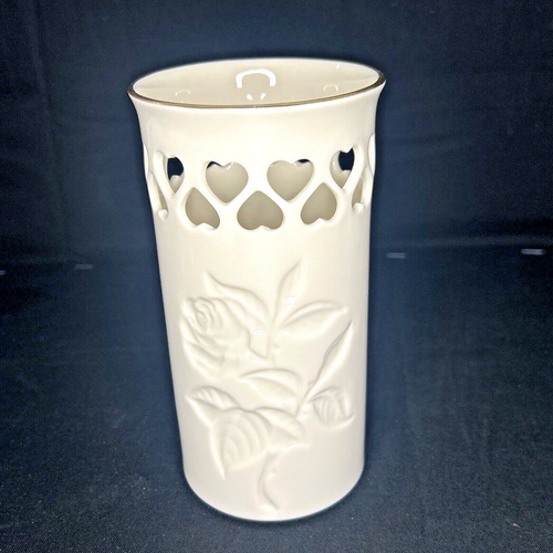 Lenox Herz Vase mit eingeprägtem Rose 24K Goldrand - Netzherzen 5,75"