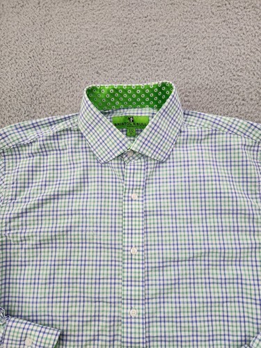 Bristol & Bull Shirt Mens Medium Green Blue Stripe Fitted Long Sleeve 15 15.5 - Picture 2 of 10