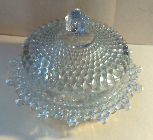 Antique EAPG Clear Covered Glass Hobnail Round Butter Dish - Picture 3 of 8