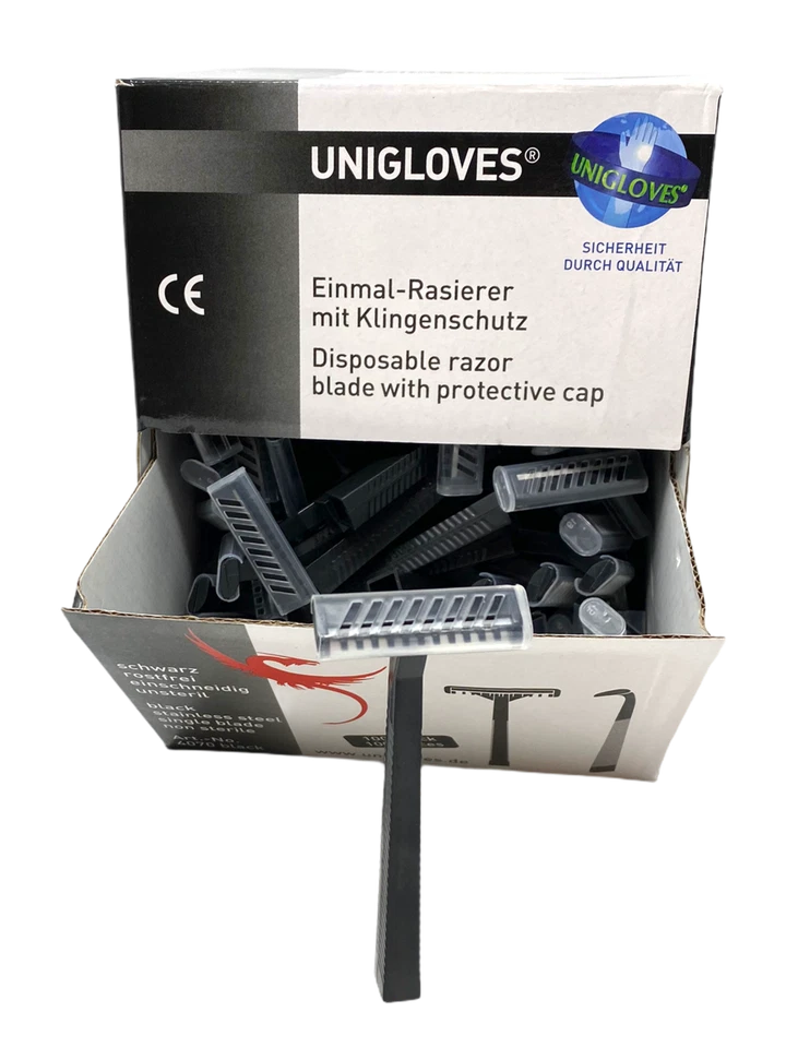 INKgrafiX® 2x100 UNIGLOVES EINWEGRASIERER -Schwarz- Tattoo Piercing Rasierer DE