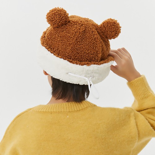 Kids Animal Beanie Bucket Hat Thermal Fabric Cute for Girls Boys *Bear Brown*