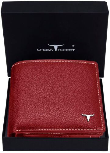 New Red Bi-Fold Leather Men's Wallet RFID Protection Gift Item - Picture 3 of 7