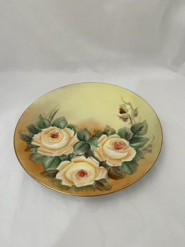 Jean Pouyat Limoges Porcelain Plate Roses Hand Painted Dated 1890 To 1932