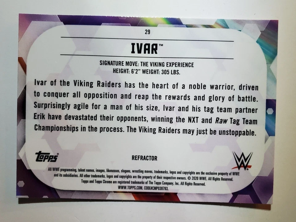 2020 Topps Chrome WWE REFRACTOR - #29 IVAR - Image 2 of 2