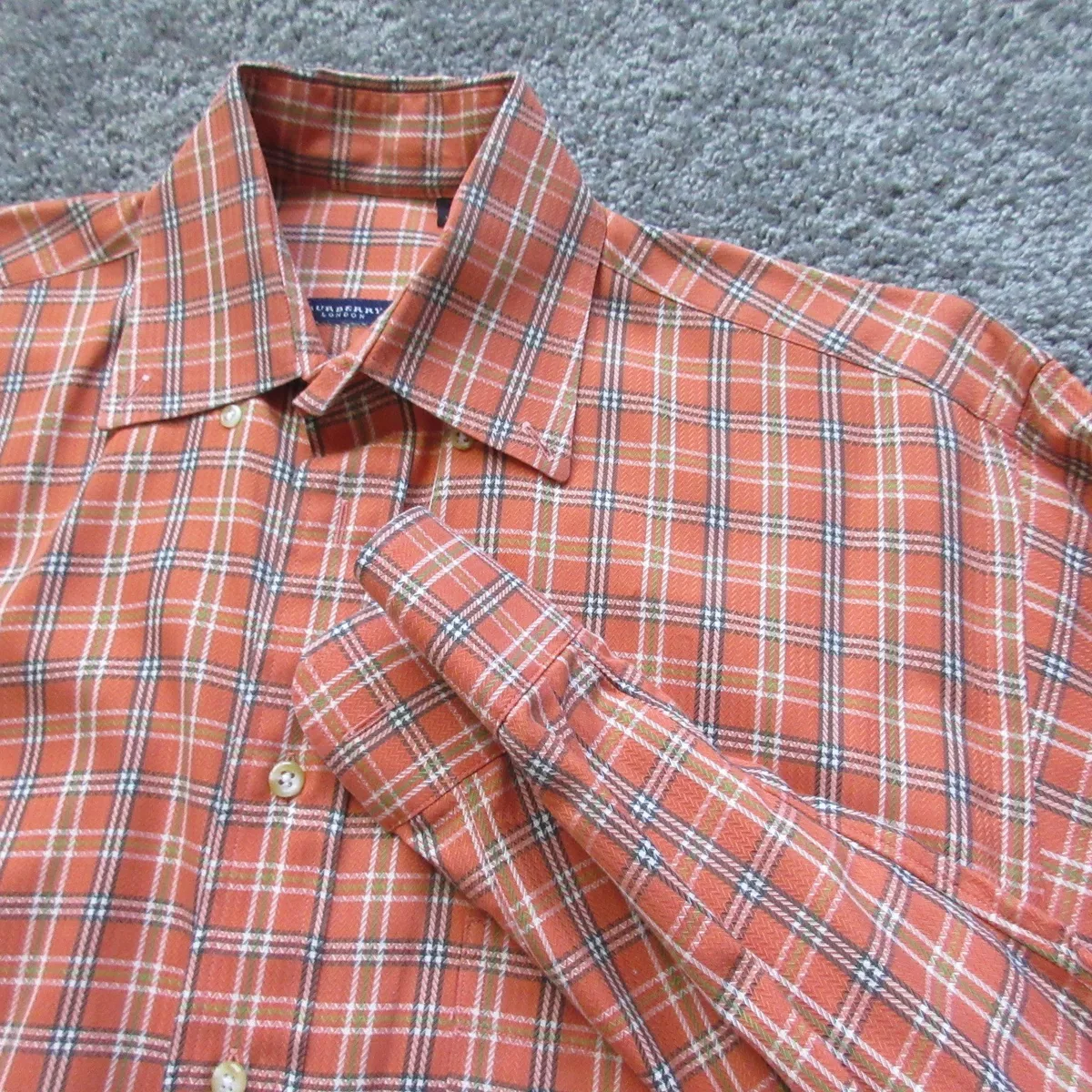 BURBERRY LONDON MEN SMALL PLAID COTTON COLLARED SHIRT SOFT ORANGE | eBay