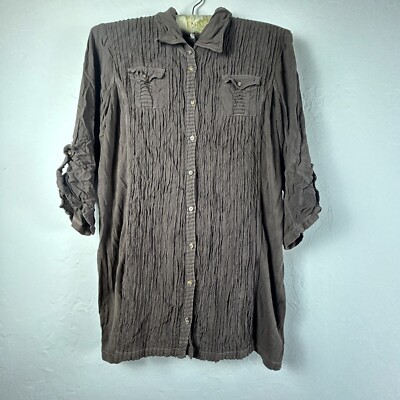 XCVI Tunic Shirt Womens Large Brown Pre-Shrunk Roll Tab Sleeve Button Up Blouse